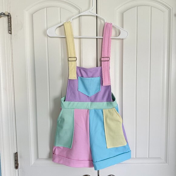 Blackmilk Pastel Color Block Paint by Numbers Short Overalls - Picture 1 of 9